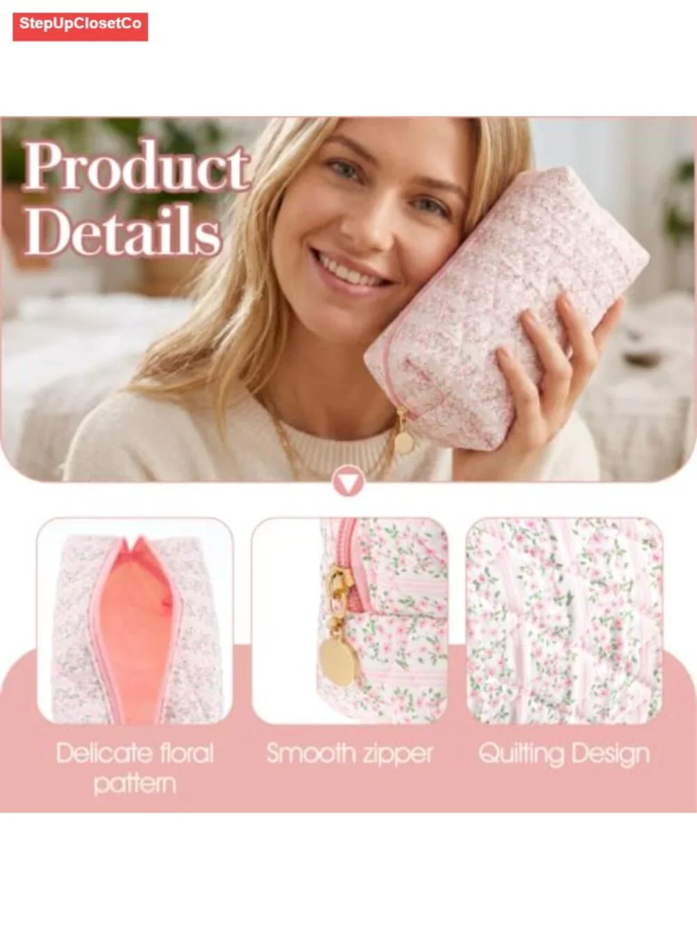 Floral Quilted Cotton Makeup Bag Cosmetic Pouch Travel Toiletry Organizer Women